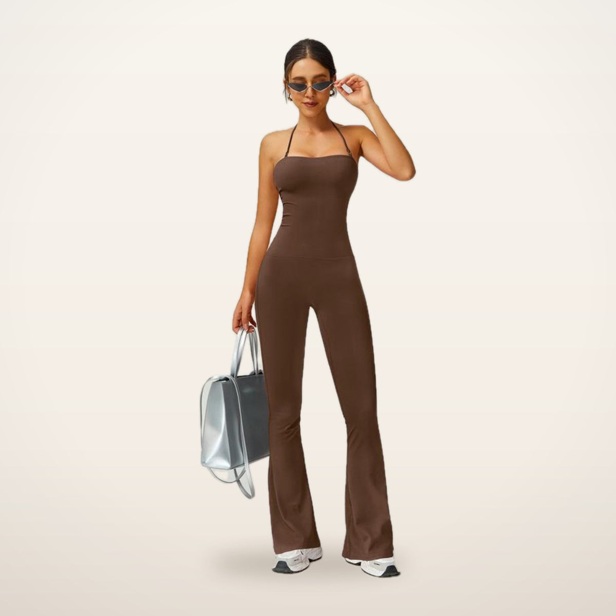 Jade Halter Sculpting Flare Jumpsuit | Velvetella