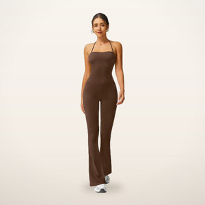 Jade Halter Sculpting Flare Jumpsuit | Velvetella