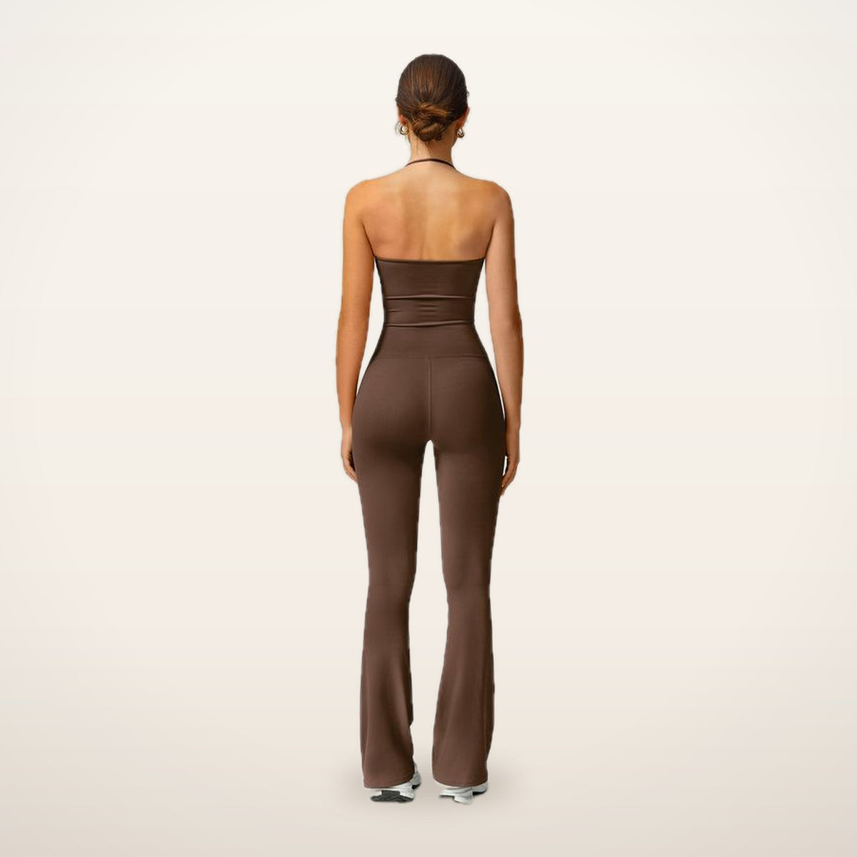 Jade Halter Sculpting Flare Jumpsuit | Velvetella