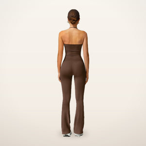 Jade Halter Sculpting Flare Jumpsuit | Velvetella