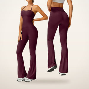 Jade Halter Sculpting Flare Jumpsuit | Velvetella