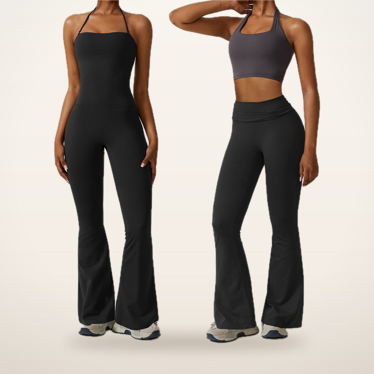 Jade Halter Sculpting Flare Jumpsuit | Velvetella
