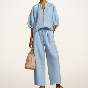 Paige Zip Top & Wide-Leg Pants Set | Velvetella