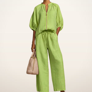 Paige Zip Top & Wide-Leg Pants Set | Velvetella