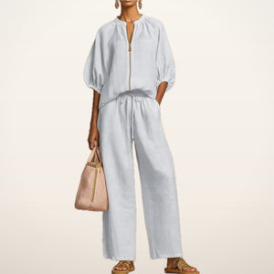 Paige Zip Top & Wide-Leg Pants Set | Velvetella