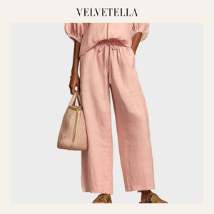 Women’s Lounge Set, Zip Top & Wide Leg Pants 2-Piece Casual Outfit | Velvetella
