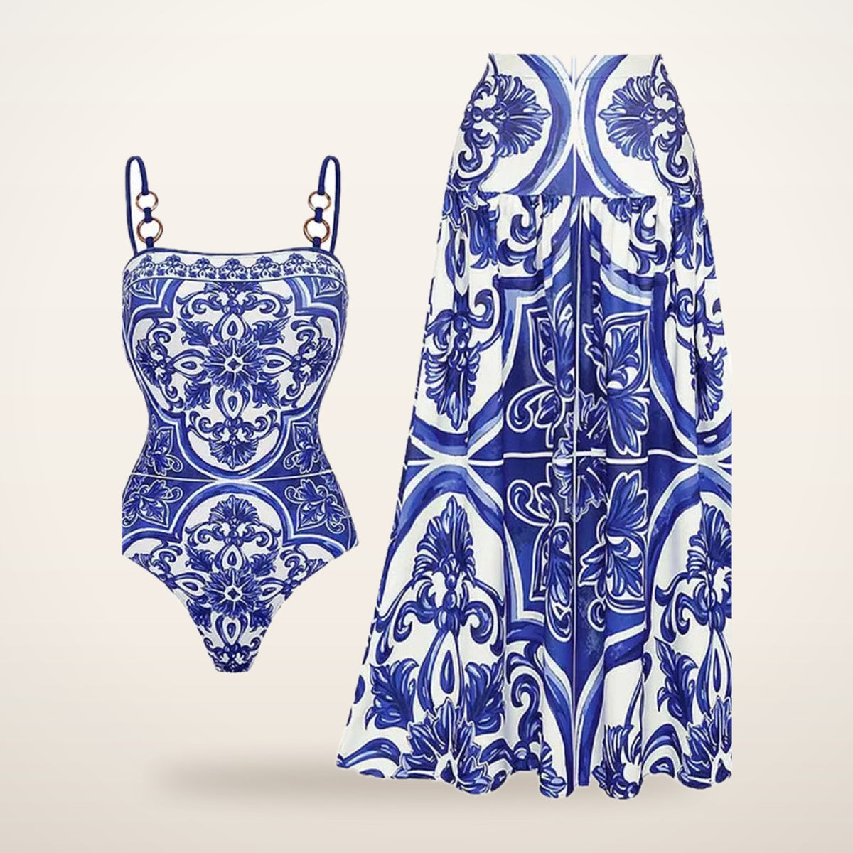 Palma Print Swimsuit & Skirt Set | Velvetella
