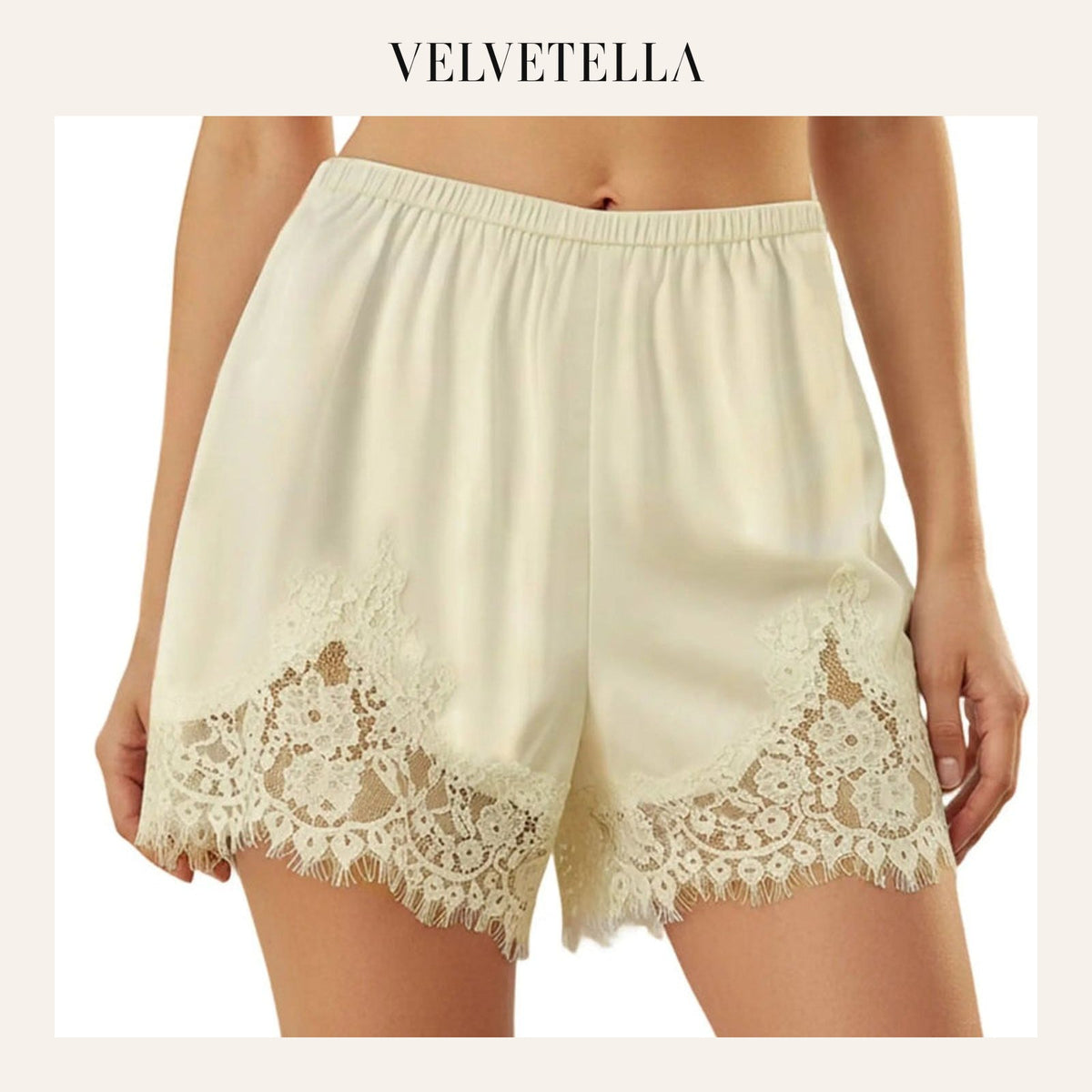 Women’s Silky Lace Trim Satin Lounge Shorts, Chic Style | Velvetella