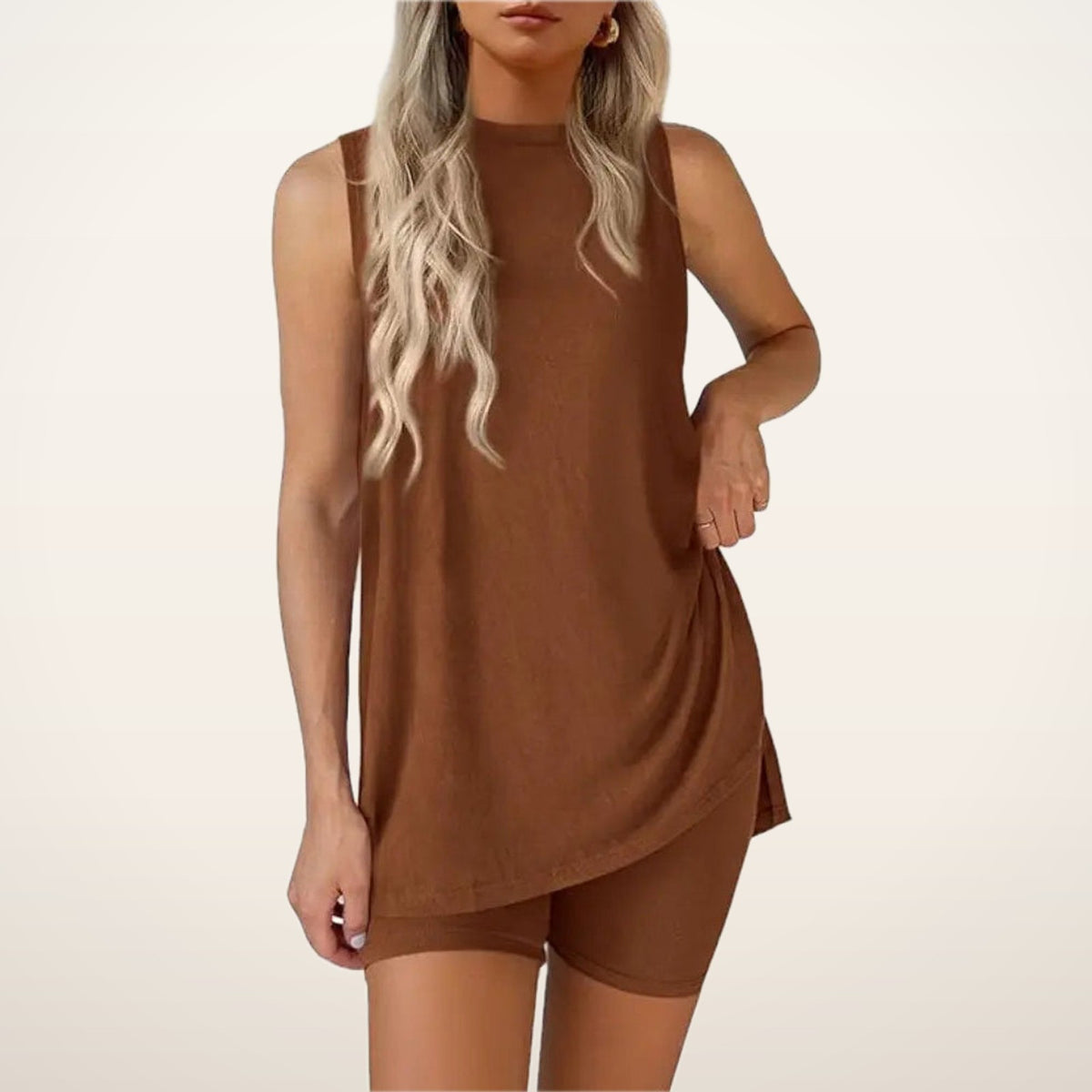 Gemma Sleeveless Split-Hem Shorts Set | Velvetella