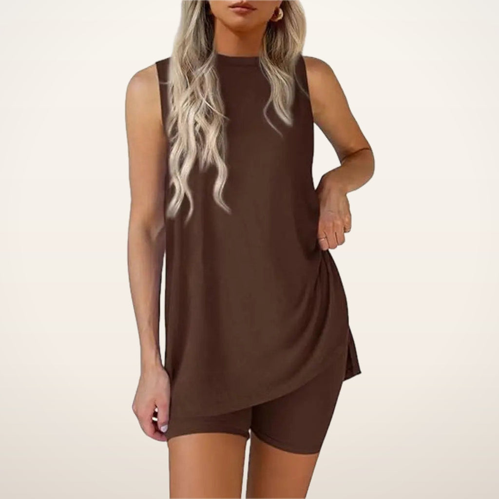 Gemma Sleeveless Split-Hem Shorts Set | Velvetella