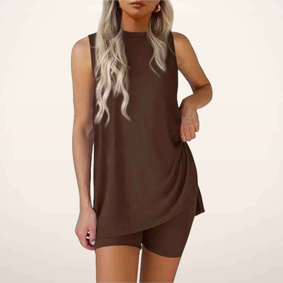 Gemma Sleeveless Split-Hem Shorts Set | Velvetella