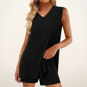 Gemma Sleeveless Split-Hem Shorts Set | Velvetella