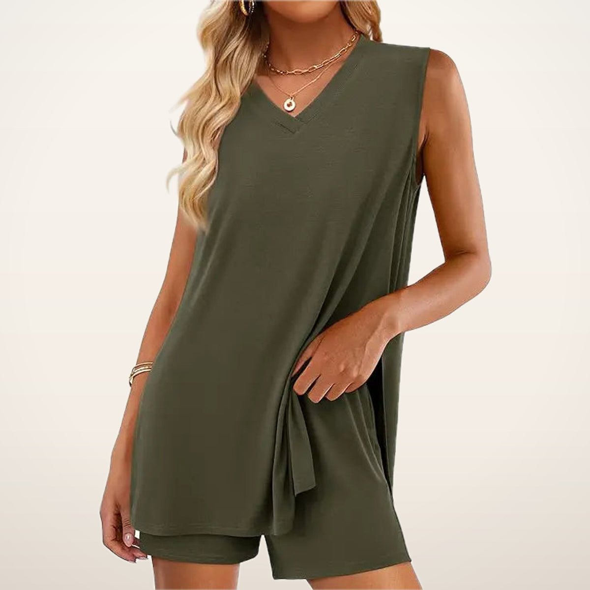 Gemma Sleeveless Split-Hem Shorts Set | Velvetella