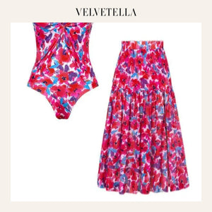 Women’s V-Neck 2-Piece Swim Set with Cover-Up Skirt | Velvetella