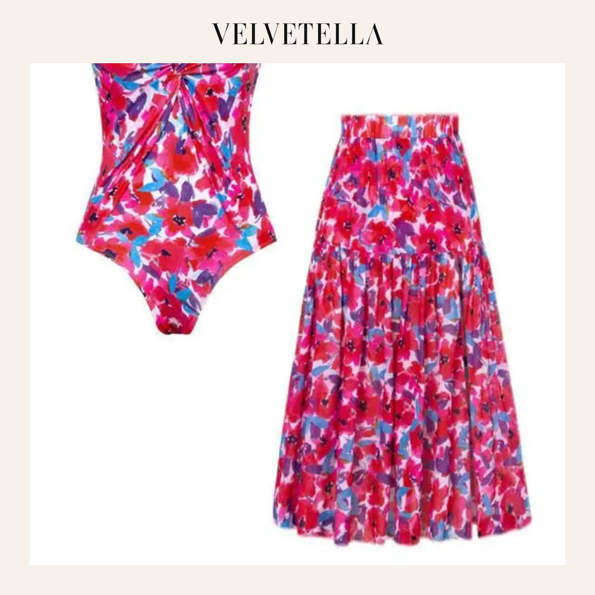 Women’s V-Neck 2-Piece Swim Set with Cover-Up Skirt | Velvetella