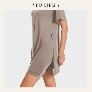 Women Summer Lounge Set Oversized Tee Biker Shorts Reversible Tracksuit | Velvetella