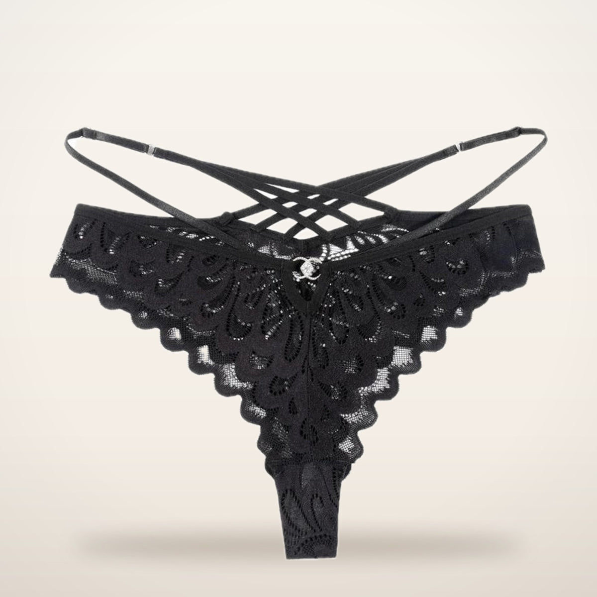 Noir Lace Cross-Back Panties | Velvetella