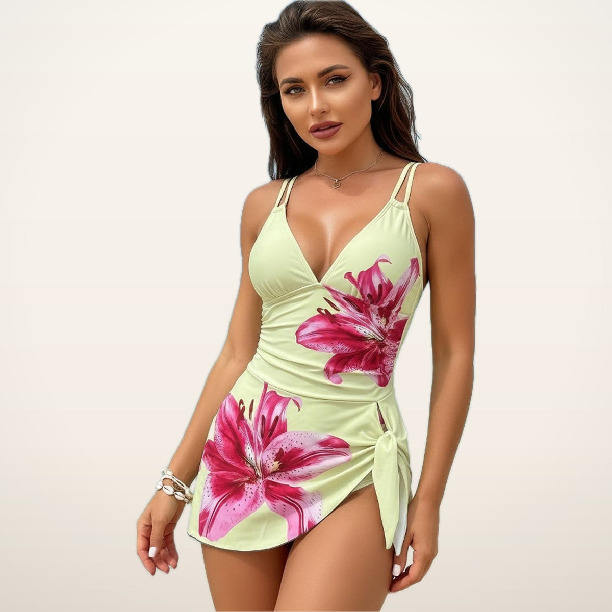 Flora V-Neck Backless One-Piece Swimsuit | Velvetella