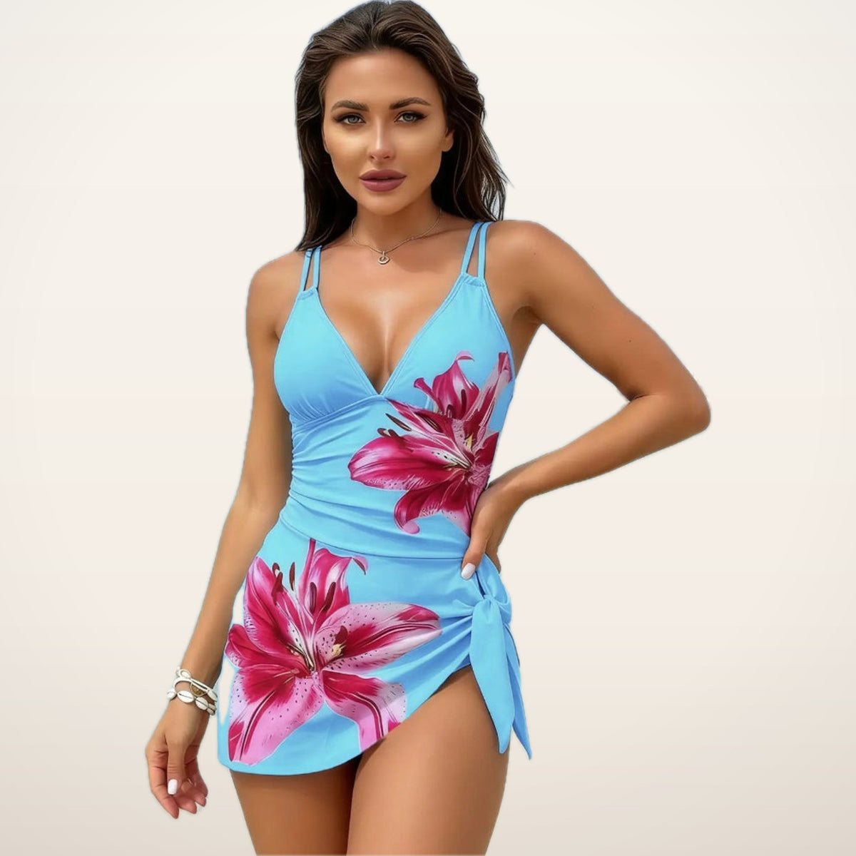 Flora V-Neck Backless One-Piece Swimsuit | Velvetella