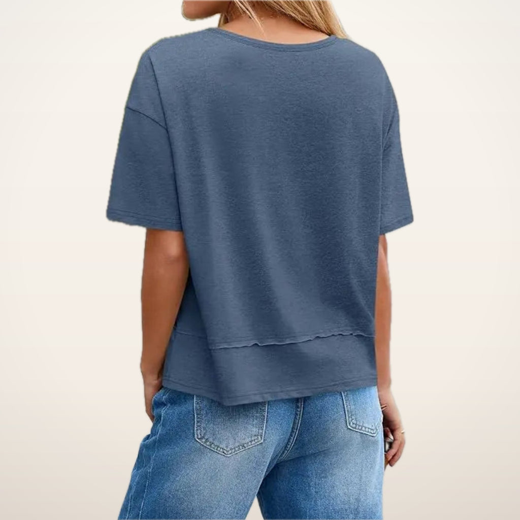 Poppy Loose V-Neck Tee | Velvetella