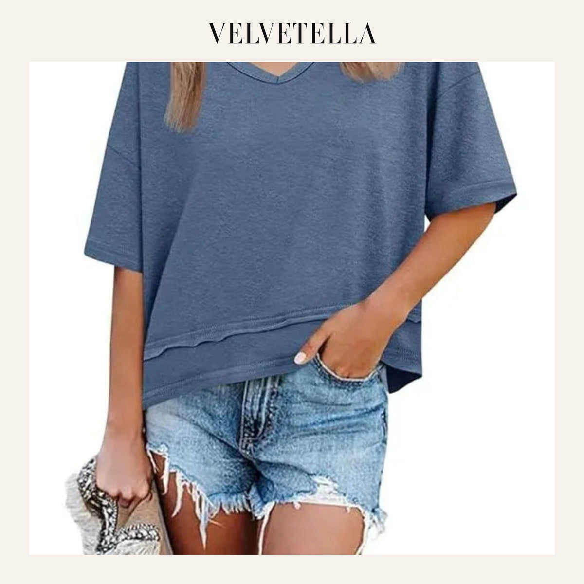 Women's V-Neck Summer Tee, Short Sleeve Loose Fit Casual Top | Velvetella